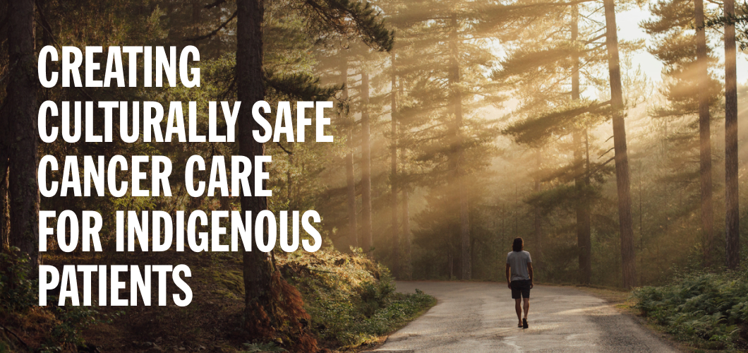 Image of man walking in trees with text: Focus on Indigenous Health