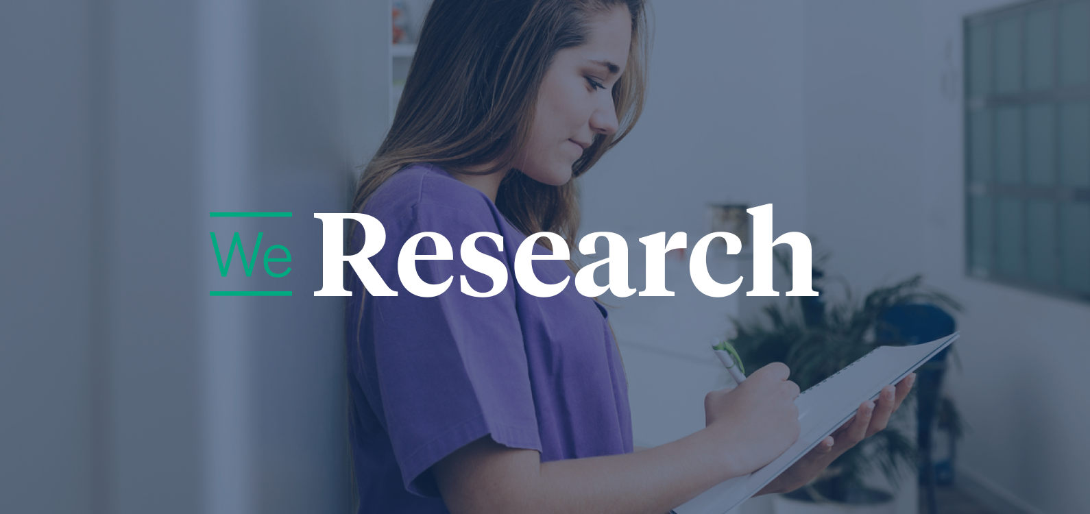 Nurse writing with WeResearch logo overlaid